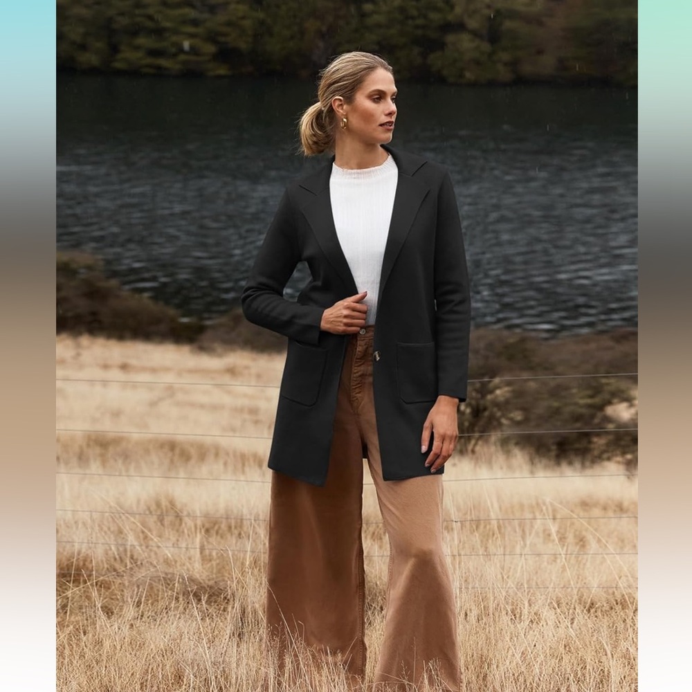 NWT MEROKEETY Knit Cardigan Coat Long Sleeve Lapel Knit Button w/Pockets, Sz XXL